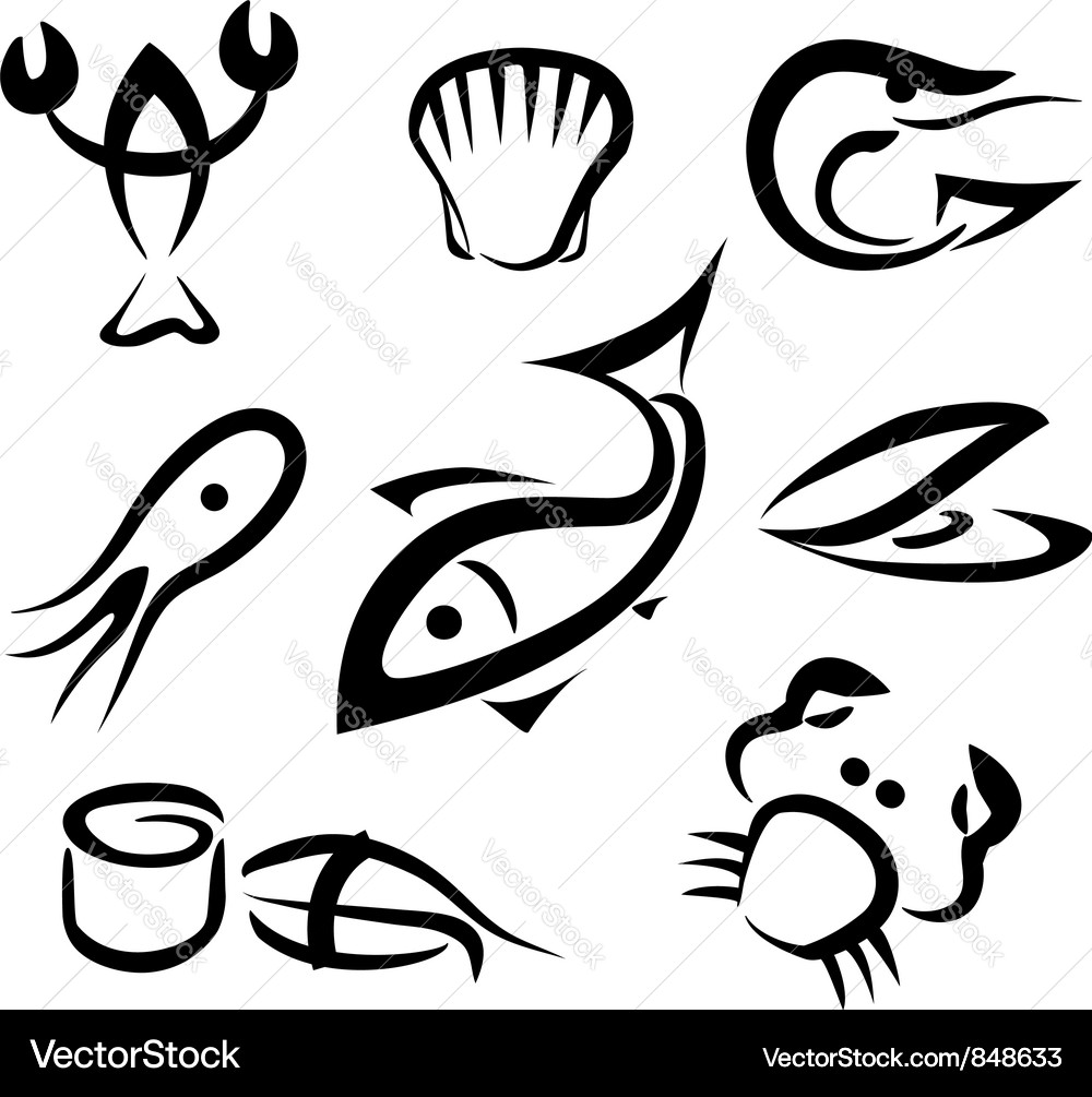 Seafood Icon Set Royalty Free Vector Image - VectorStock