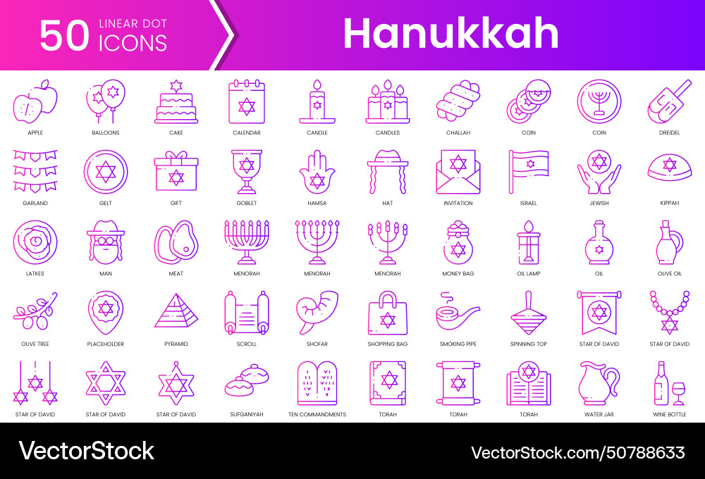 Set of hanukkah icons gradient style icon bundle vector image