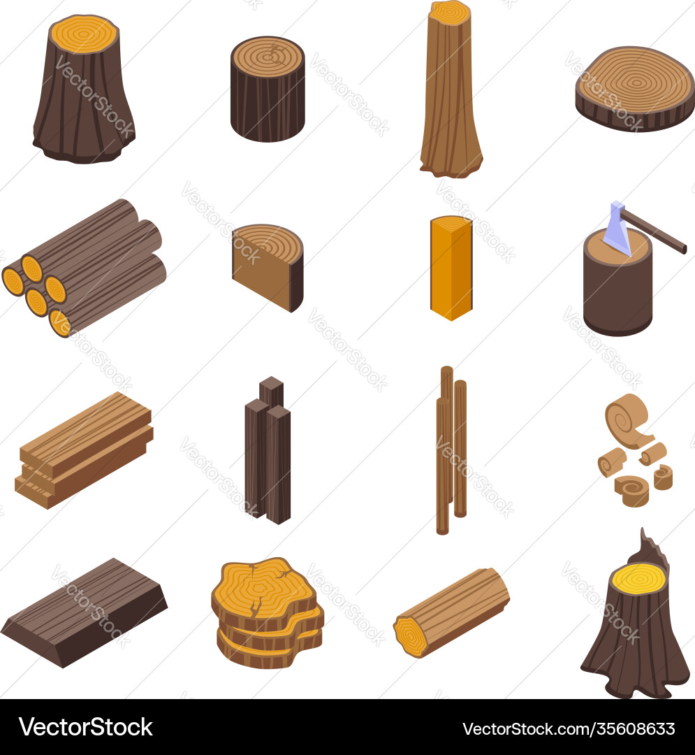 Trunk tree icons set isometric style Trunk tree icons set isometric style vector image