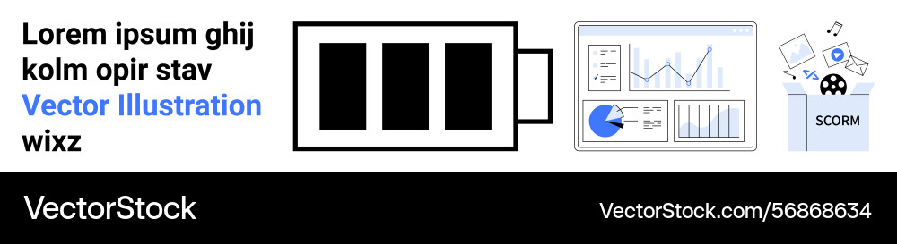 Battery icon data dashboard with charts Vector Image