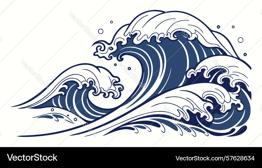 Dynamic ocean waves with foam and motion trails Vector Image