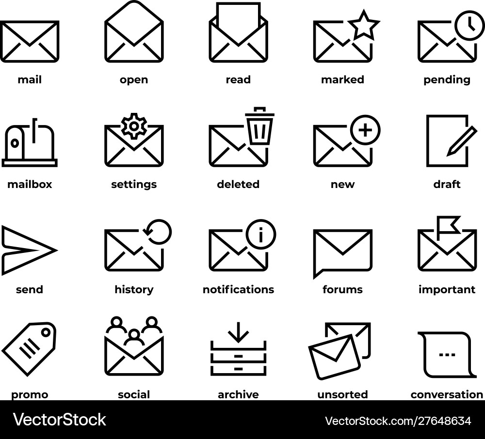 Email line icons application ui envelope symbols Email line icons application ui envelope symbols vector image