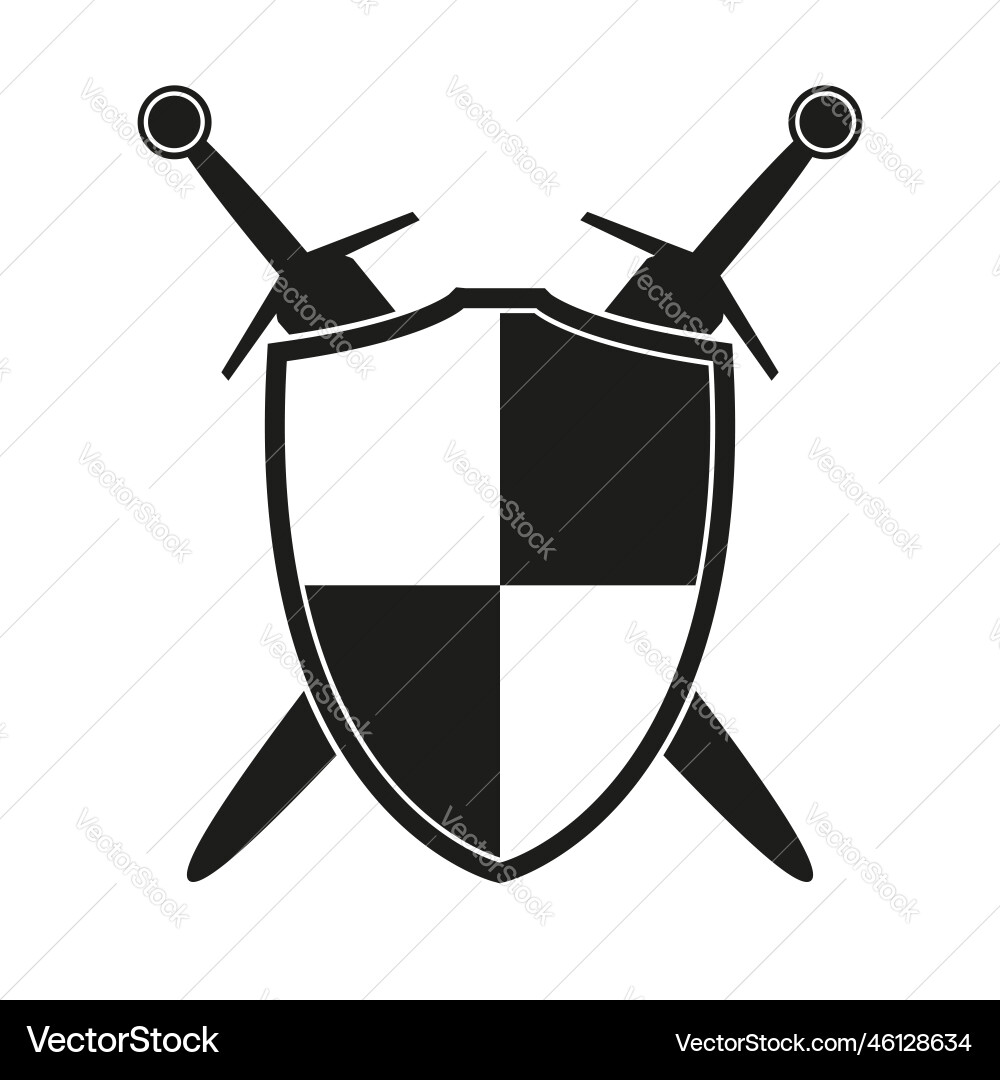 Schild mit Schachbrett und zwei gekreuzte Schwerter Ikone Schild mit Schachbrett und zwei gekreuzte Schwerter Ikone vektorbild