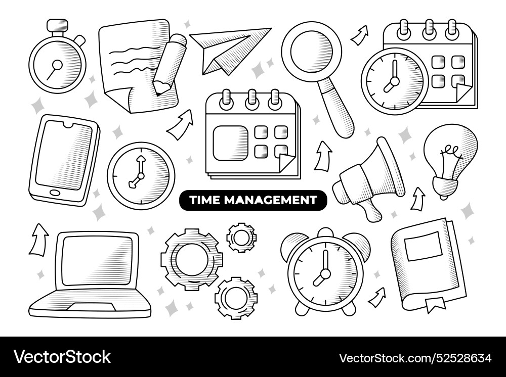 Time management element collection with hand Vector Image