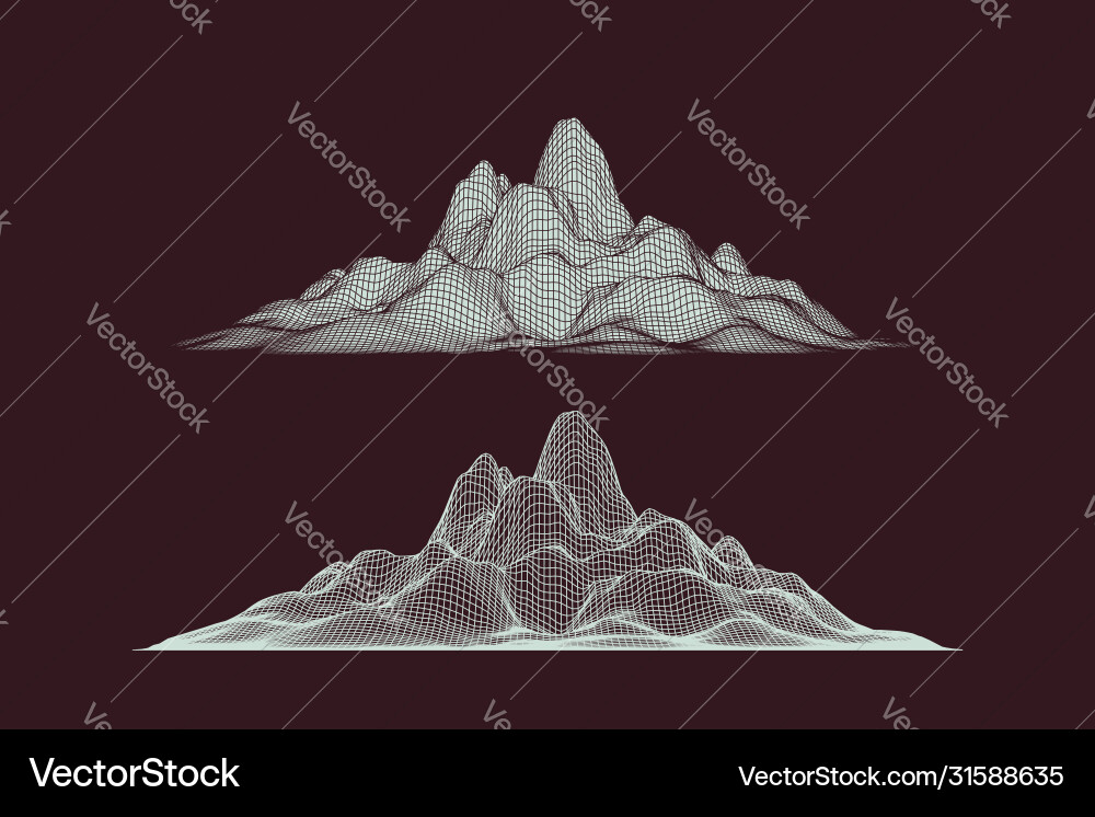 Abstract wireframe mesh mountains front view Abstract wireframe mesh mountains front view vector image