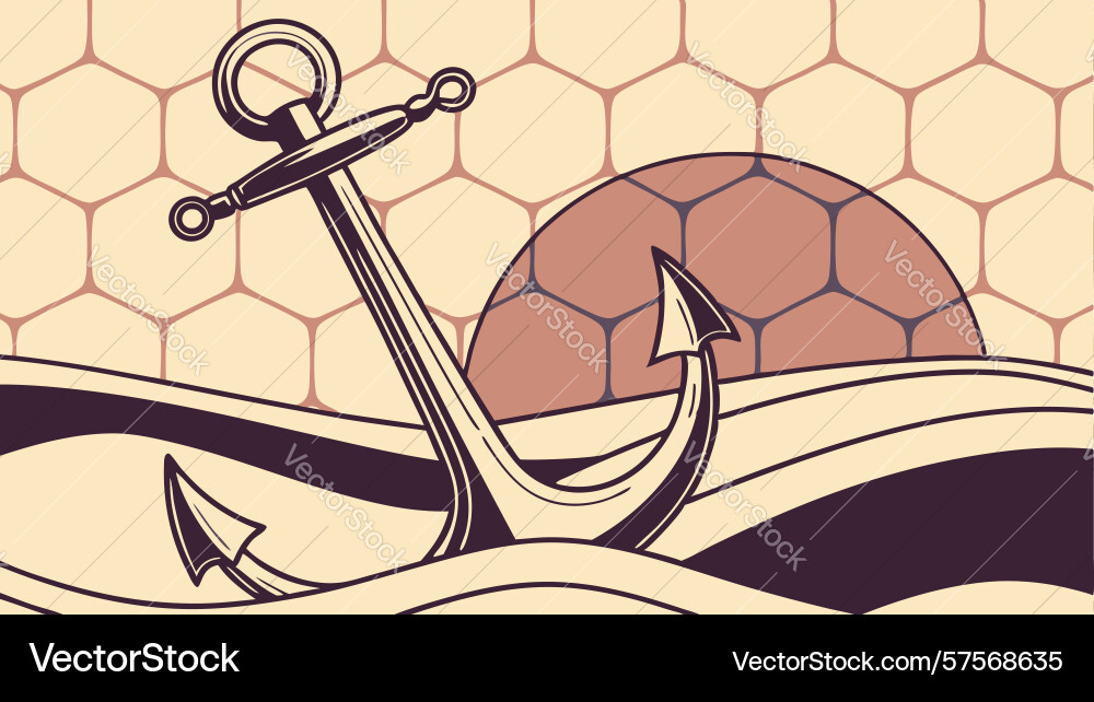 Anchor in hexagonal abstract landscape vector image
