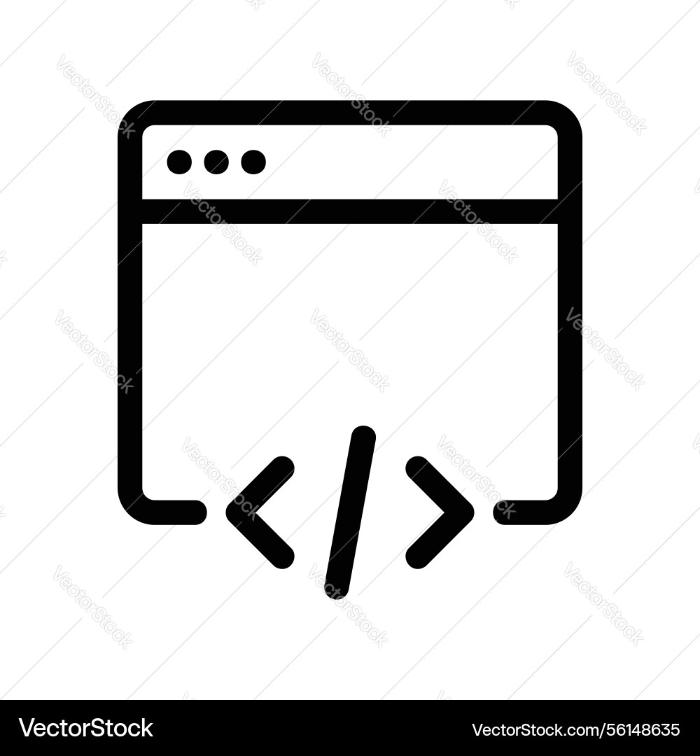 Black outline browser window icon displaying html vector image