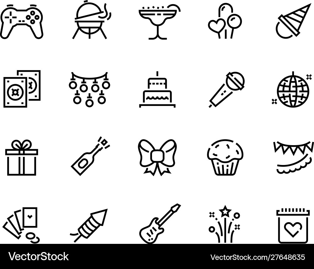 Party line icons birthday celebration with gift Party line icons birthday celebration with gift vector image