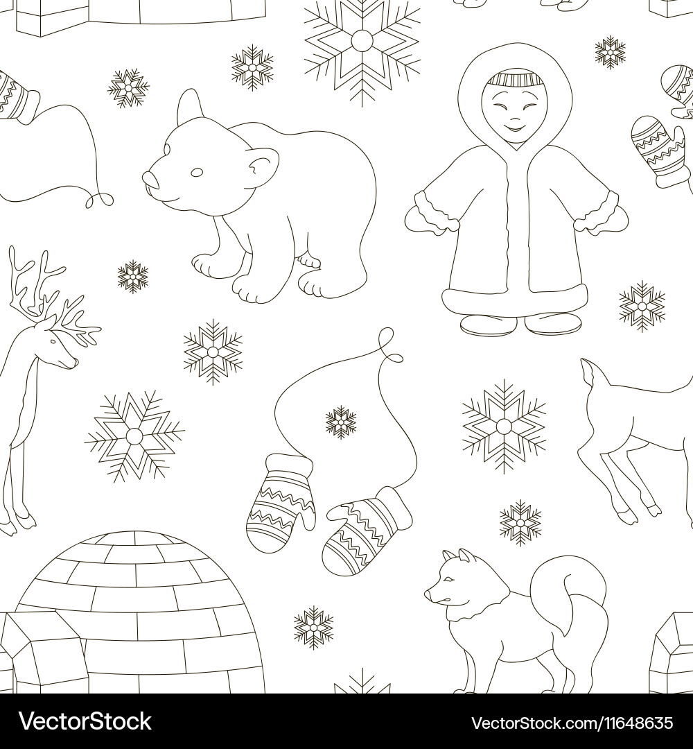 Set of eskimo characters pattern vector image