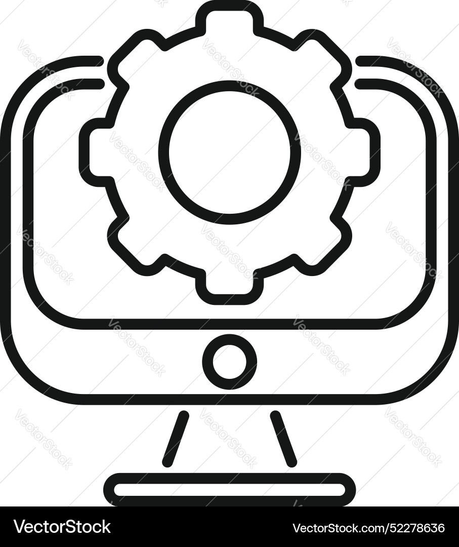 Computer showing big gear for configuring Computer showing big gear for configuring vector image