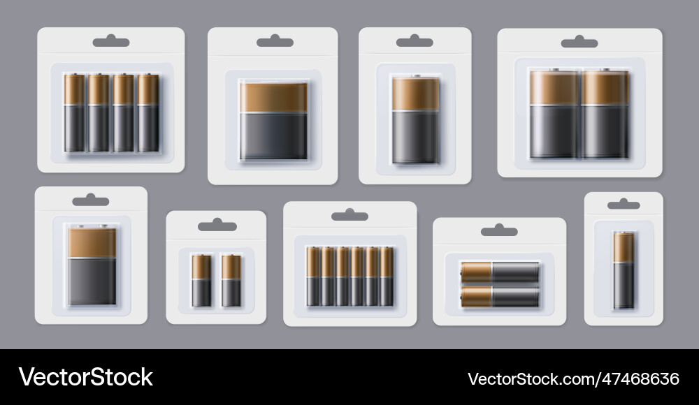 Electric batteries pack mockup realistic alkaline Electric batteries pack mockup realistic alkaline vector image