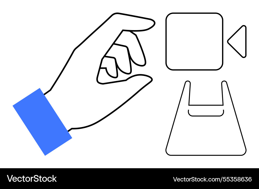 Hand interacting with camera icon representing Vector Image
