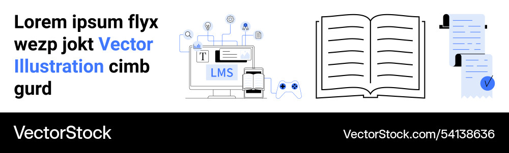 Lms dashboard open book and document Lms dashboard open book and document vector image