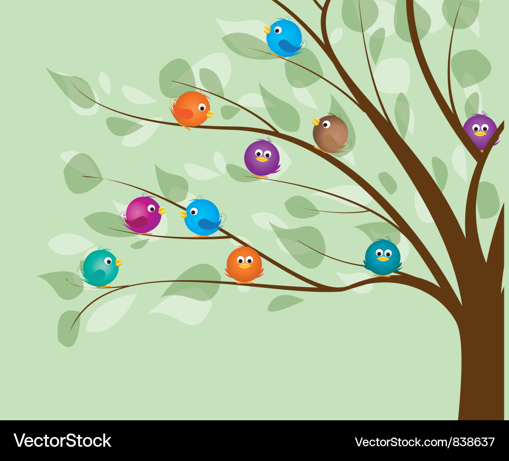 Colorful Birds in a Tree Vector Image