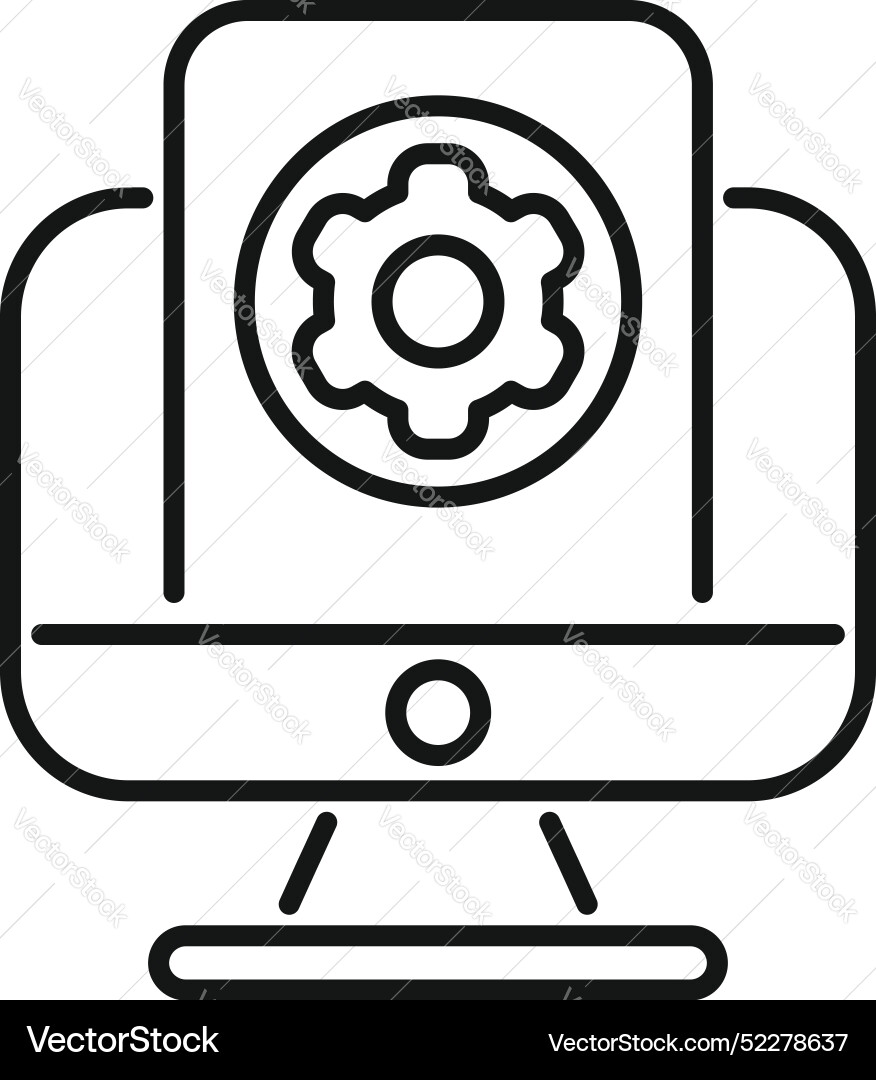 Computer showing gear icon for software Computer showing gear icon for software vector image