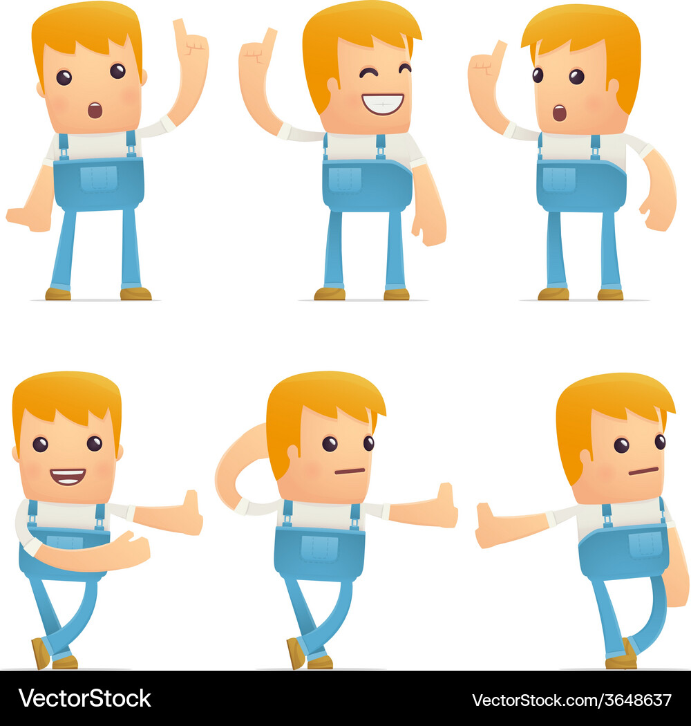 Set of mechanic character in different poses Vector Image