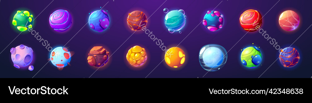 Alien planets cartoon asteroids ui game objects Alien planets cartoon asteroids ui game objects vector image