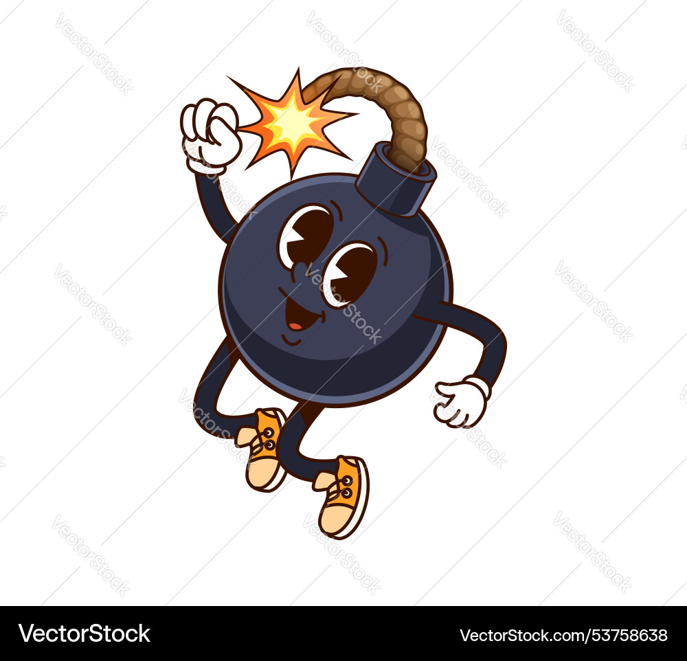 Groovy bomb character with lit sparking fuse Vector Image