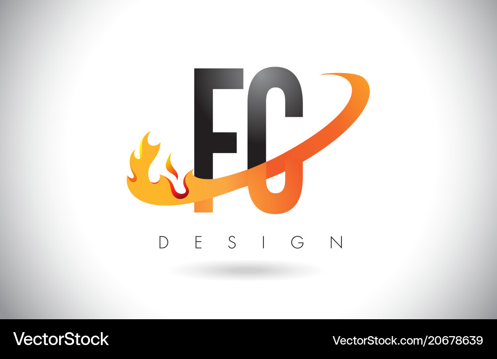 FC Letter Logo with Fire Flames Vector Image