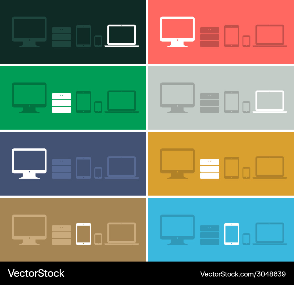 Flat design ui device icons collections on colored vector image