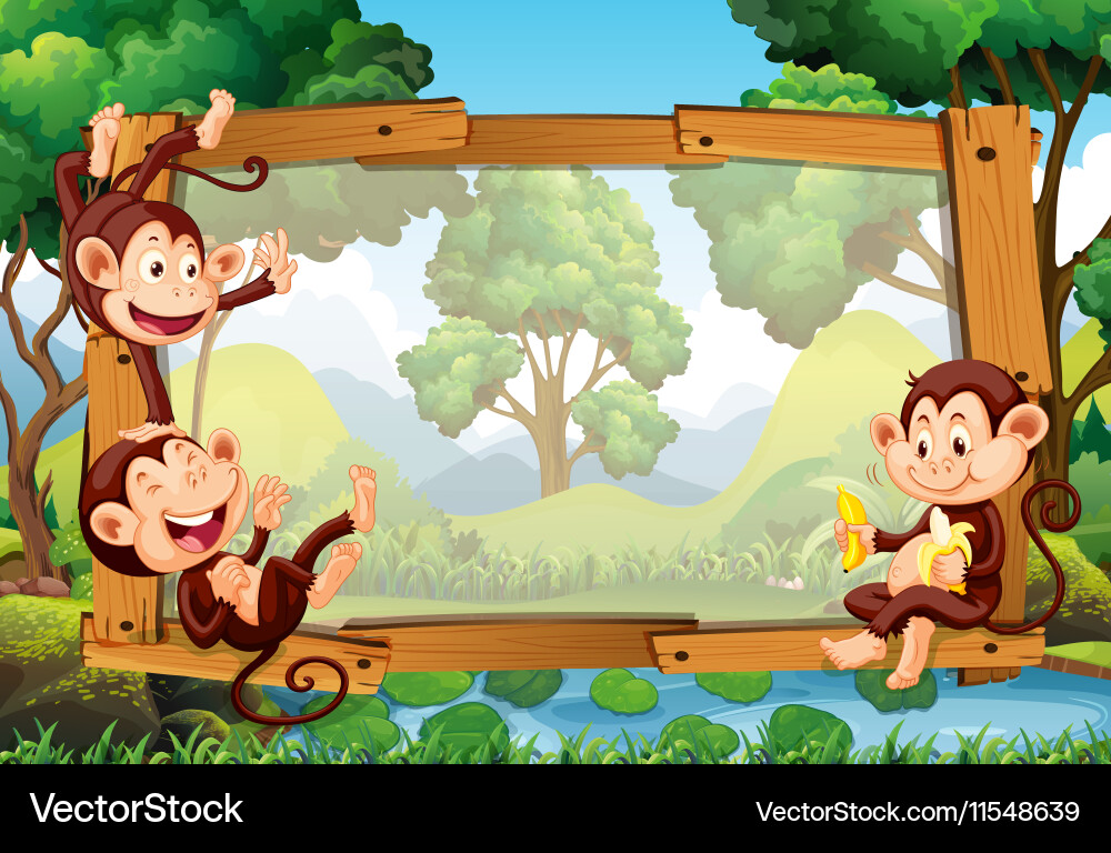 Frame design with monkeys in forest vector image