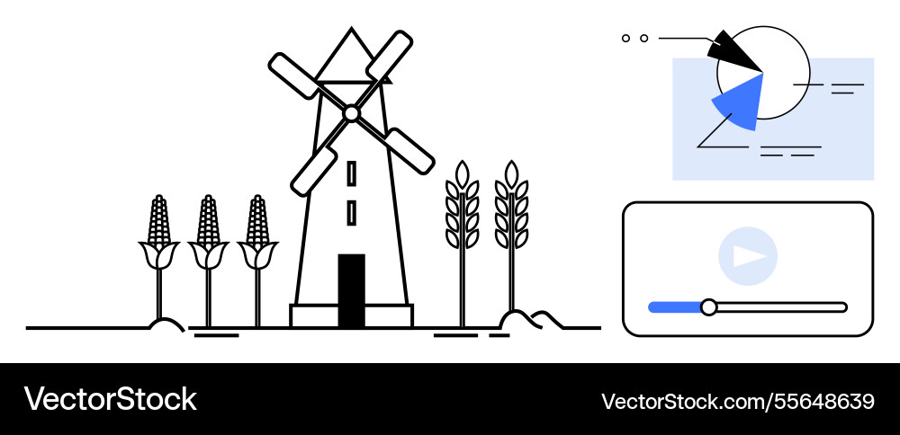 Windmill with corn and wheat fields next Windmill with corn and wheat fields next Vector Image