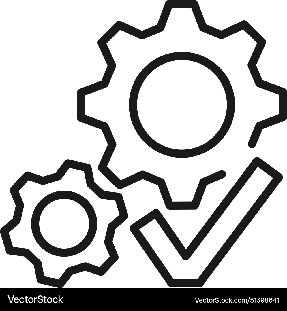 Gears check mark icon monitoring workflow symbol Gears check mark icon monitoring workflow symbol vector image