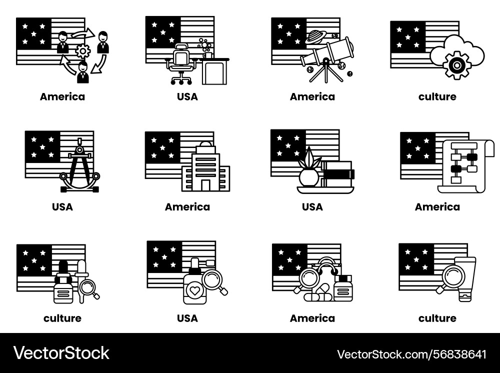 Image is a set of twelve different icons Vector Image