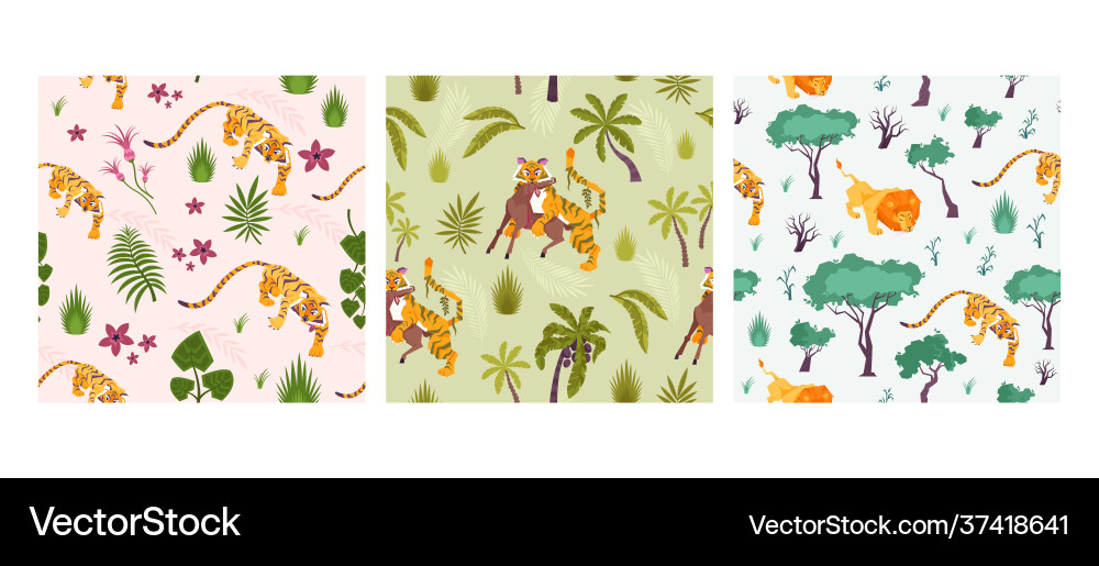 Jungle predators flat patterns Jungle predators flat patterns vector image