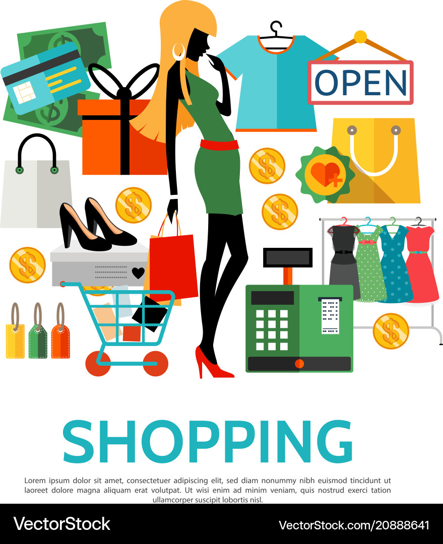 Konzept der flachen Shopping-Icons Vektorbild