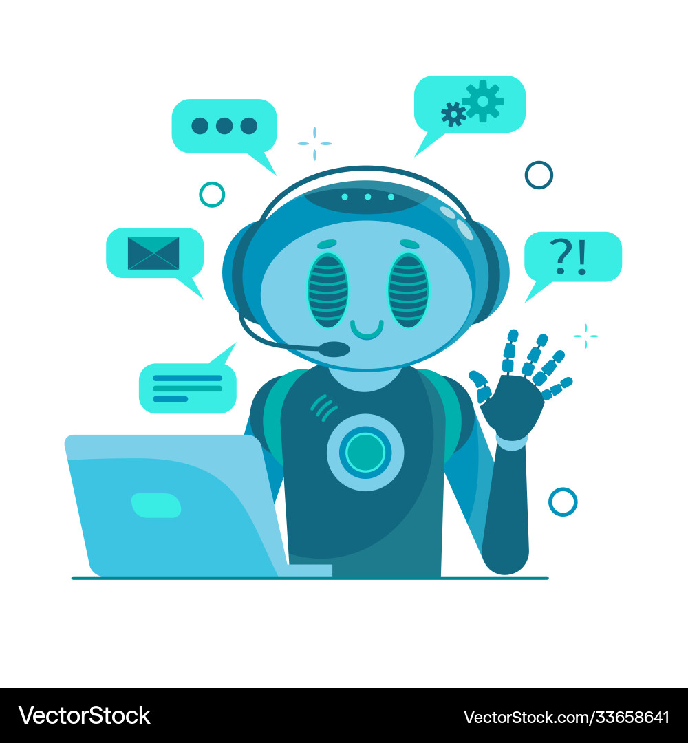 Lächeln Chat bot Charakter Roboter helfen lösen Lächeln Chat bot Charakter Roboter helfen lösen vektorbild
