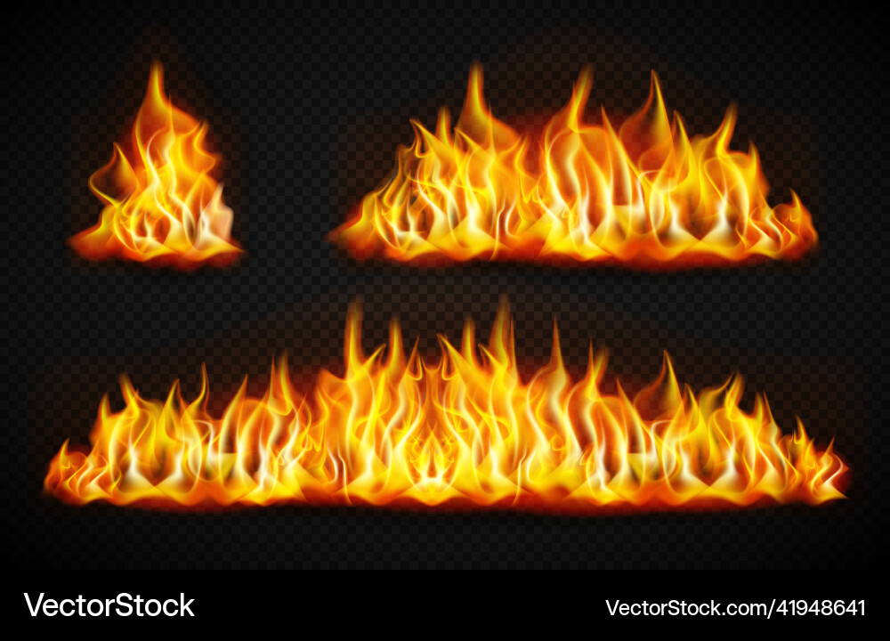 Realistic Fire Flames Transparent Set Royalty Free Vector