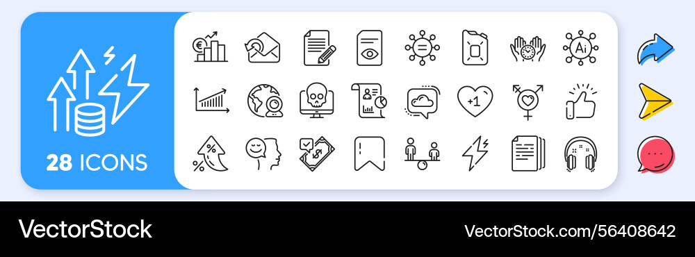 Chart power and cyber attack line icons for web Chart power and cyber attack line icons for web vector image