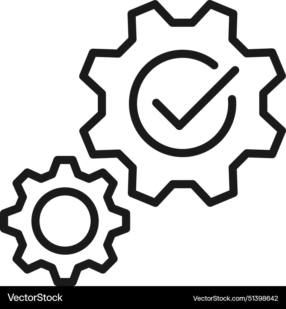 Gears check mark icon monitoring workflow symbol Gears check mark icon monitoring workflow symbol vector image