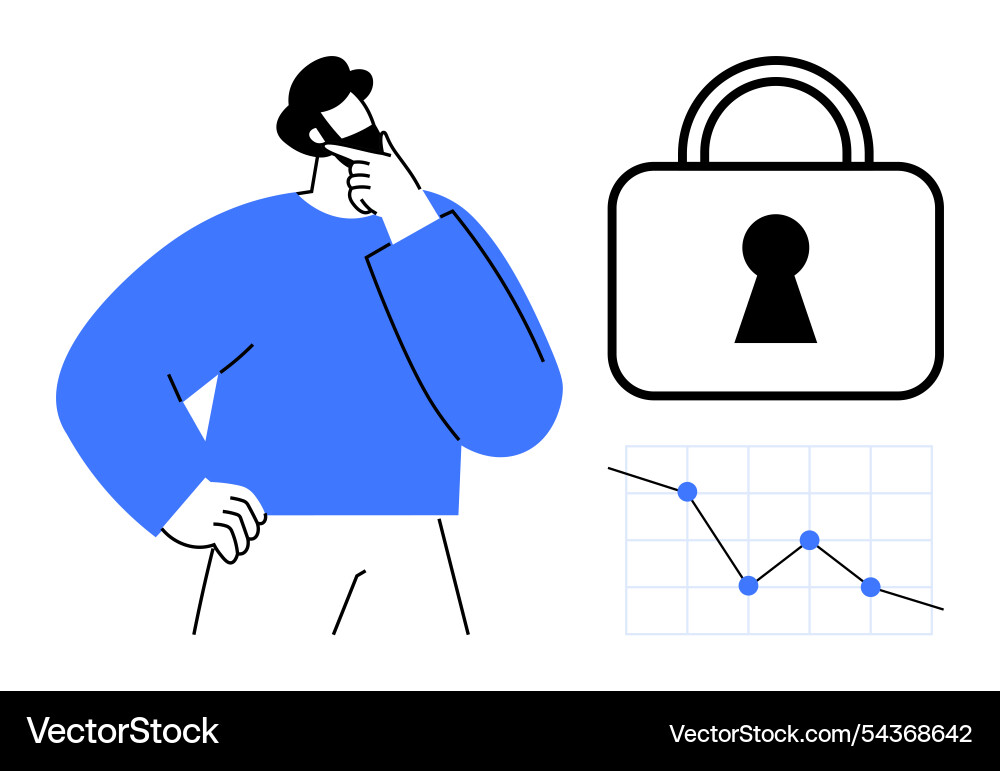 Man contemplating data security with lock symbol Man contemplating data security with lock symbol vector image