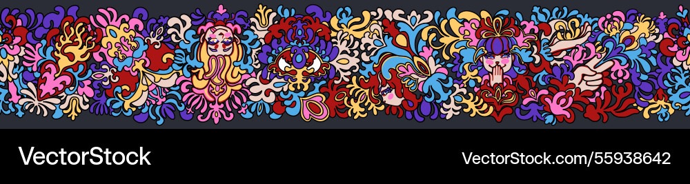 Vibrant psychedelic seamless border Vector Image