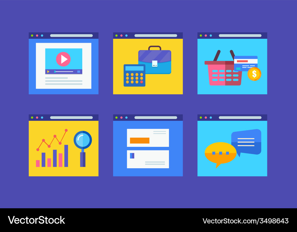 Modern flat icons collection in simple window vector image