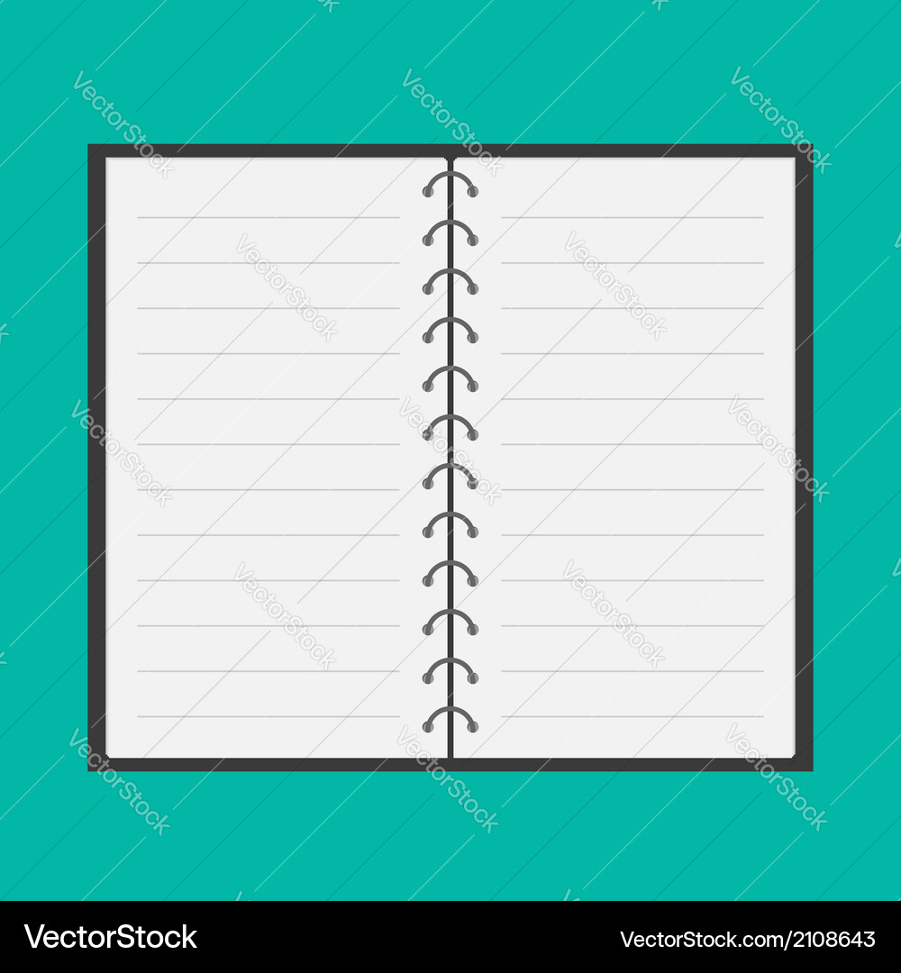 Open notepad with spiral and blank lined paper Vector Image