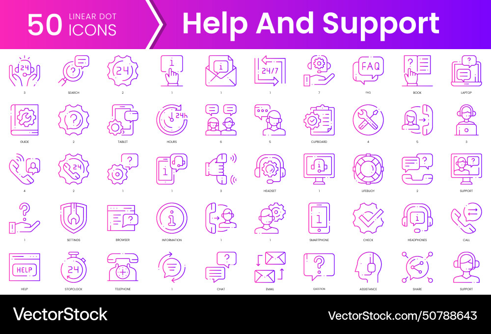 Set of help and support icons gradient style icon Set of help and support icons gradient style icon vector image
