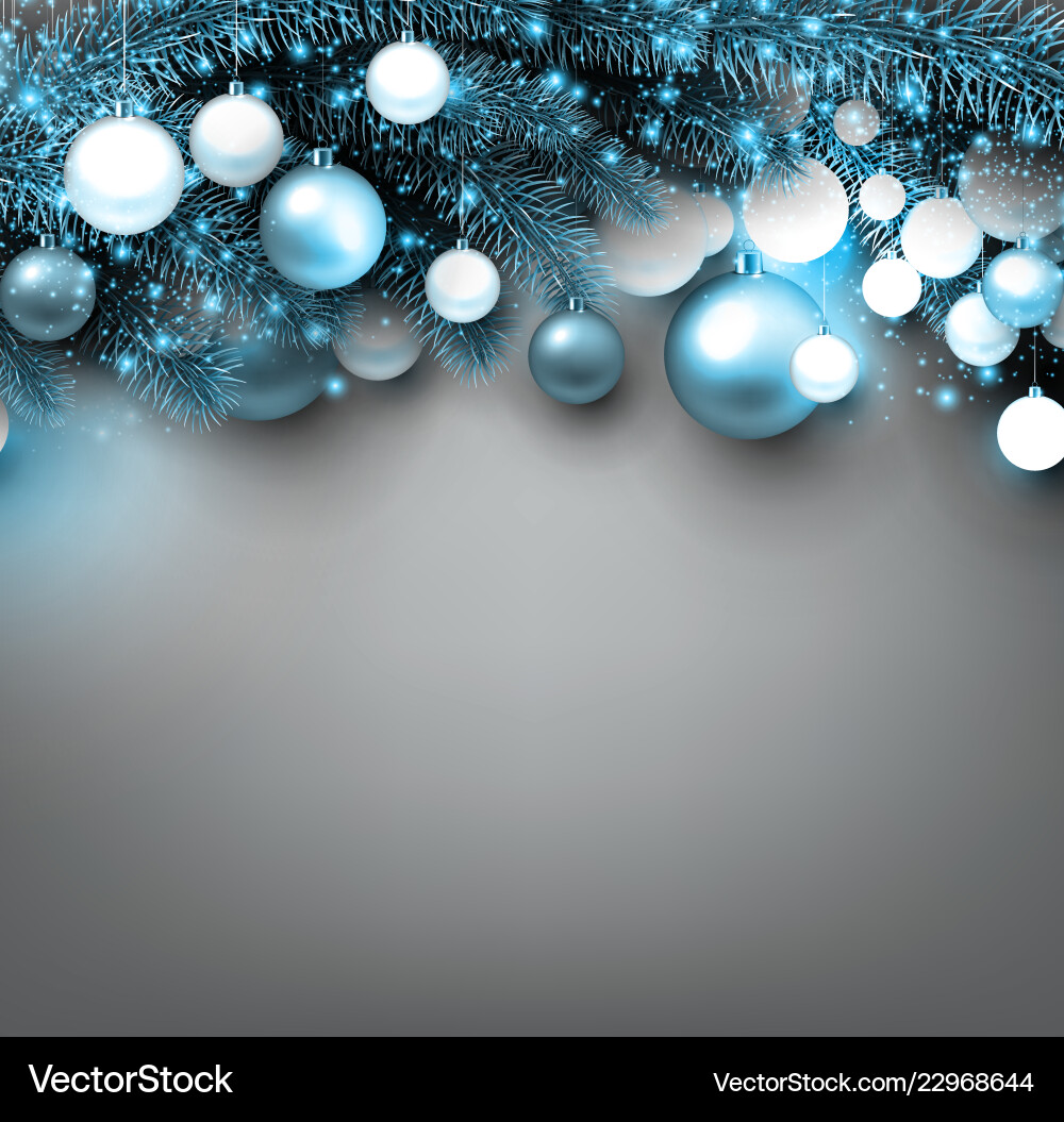Blue christmas background with fir twigs and balls Blue christmas background with fir twigs and balls vector image