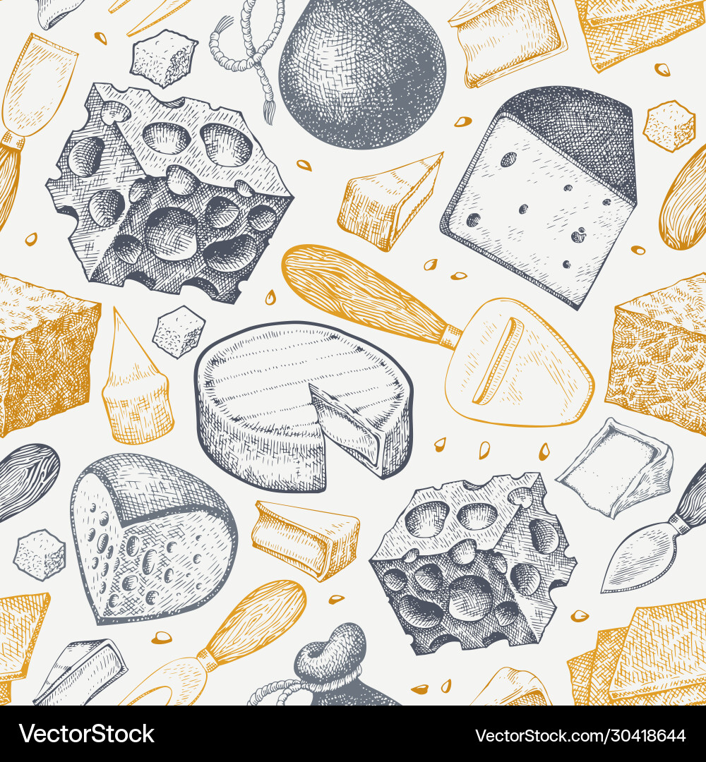 Cheese seamless pattern hand drawn dairy Cheese seamless pattern hand drawn dairy vector image
