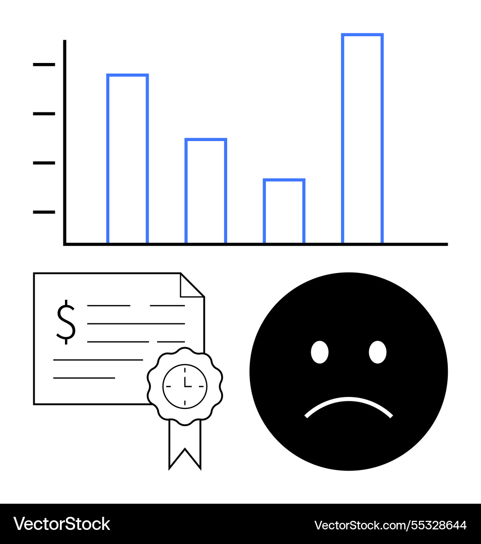 Decreasing bar chart with paper certificate Decreasing bar chart with paper certificate vector image
