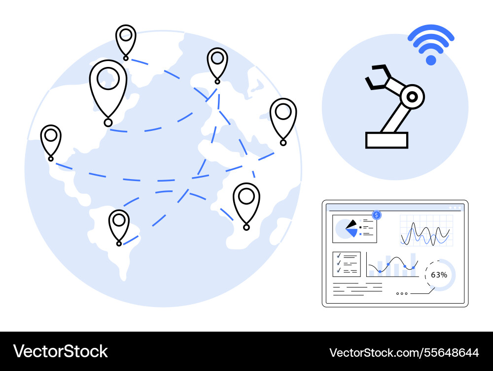 Global automation network with connected robotic Global automation network with connected robotic vector image