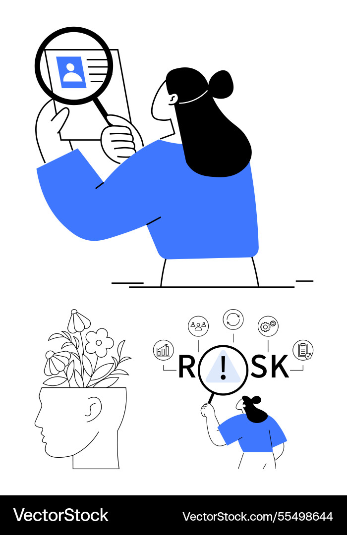 Person analyzing profile data with magnifying Vector Image