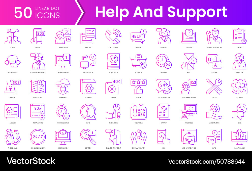 Set of help and support icons gradient style icon Set of help and support icons gradient style icon vector image
