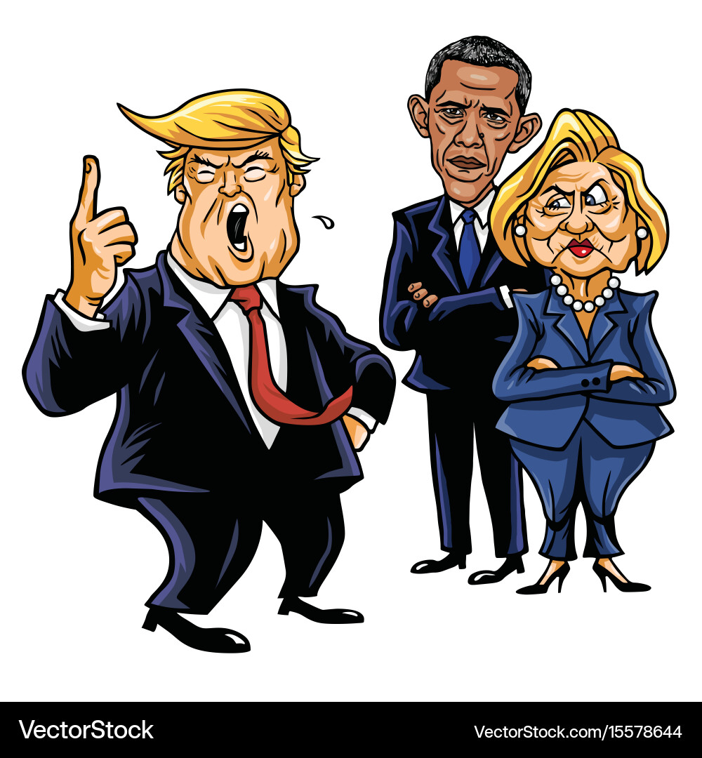 Trump, Clinton, and Obama - Political Cartoon Vector Image