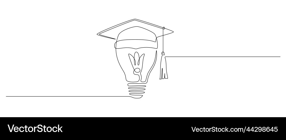 Continuous Line Lightbulb with Graduation Cap vector image