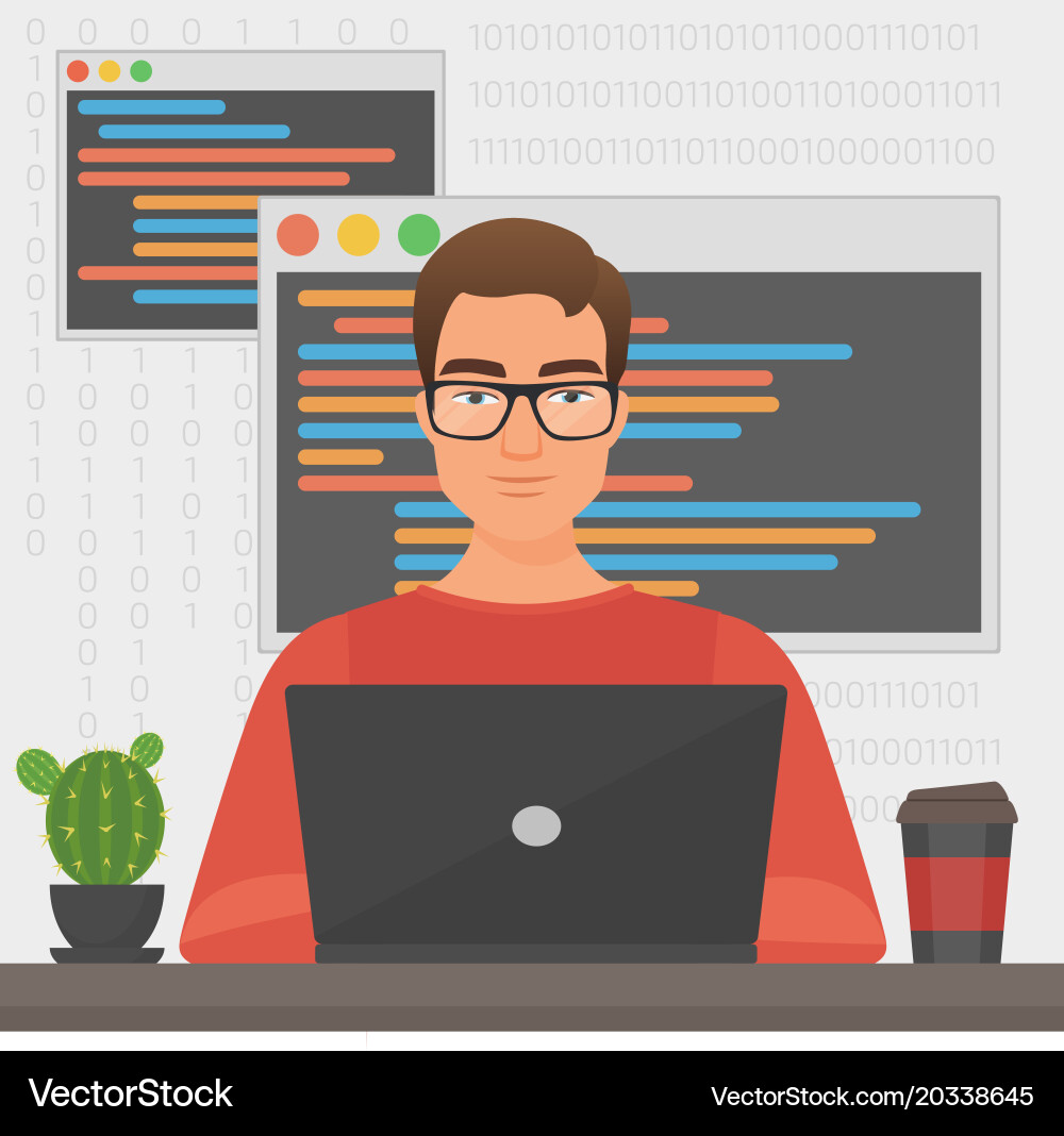 Man Working on Laptop - Coding vector image