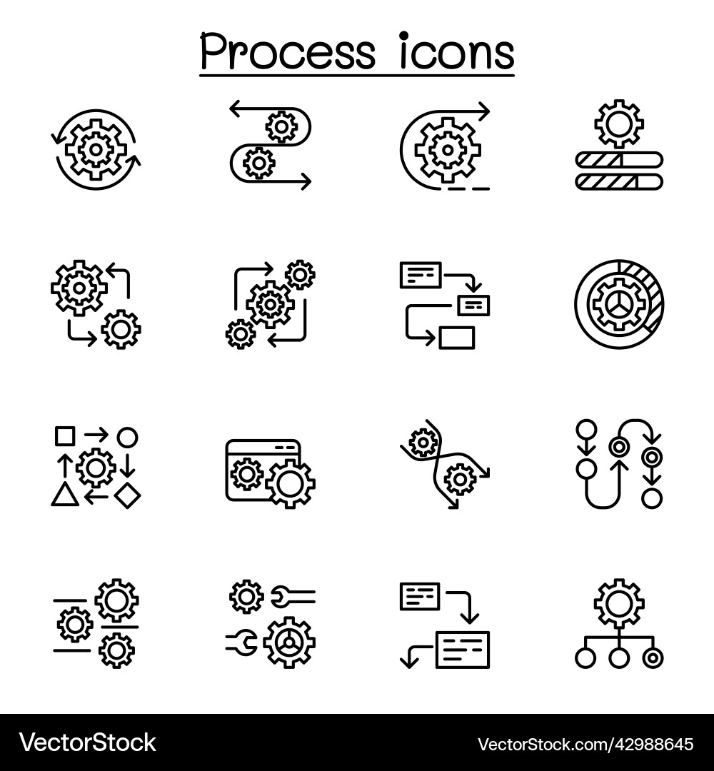 Process icon set in thin line style Process icon set in thin line style vector image