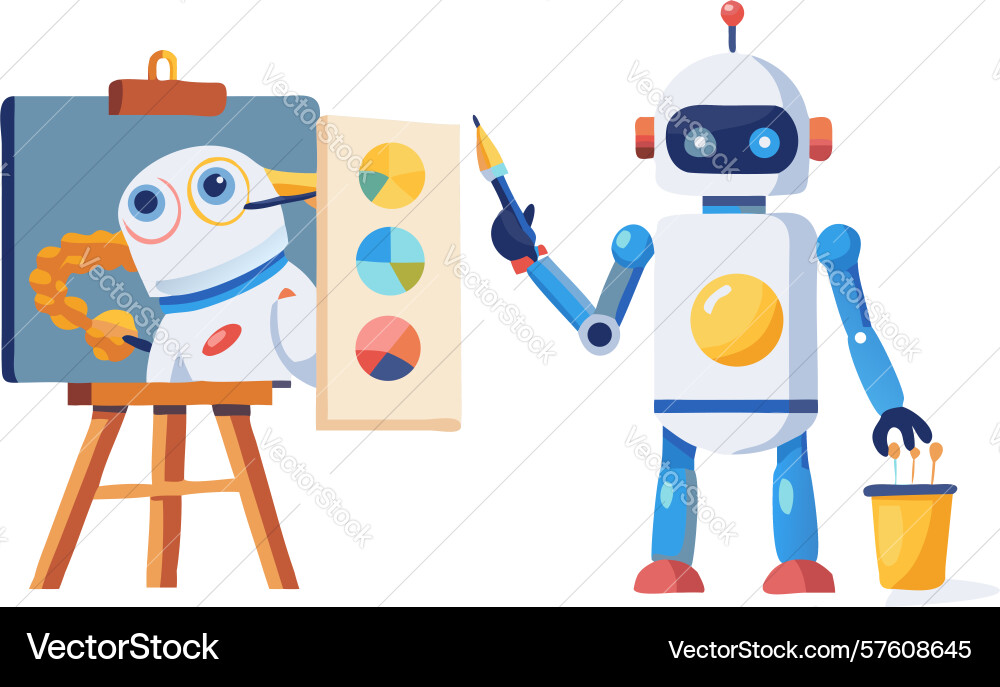 Robot painter with palette and easel ai Vector Image